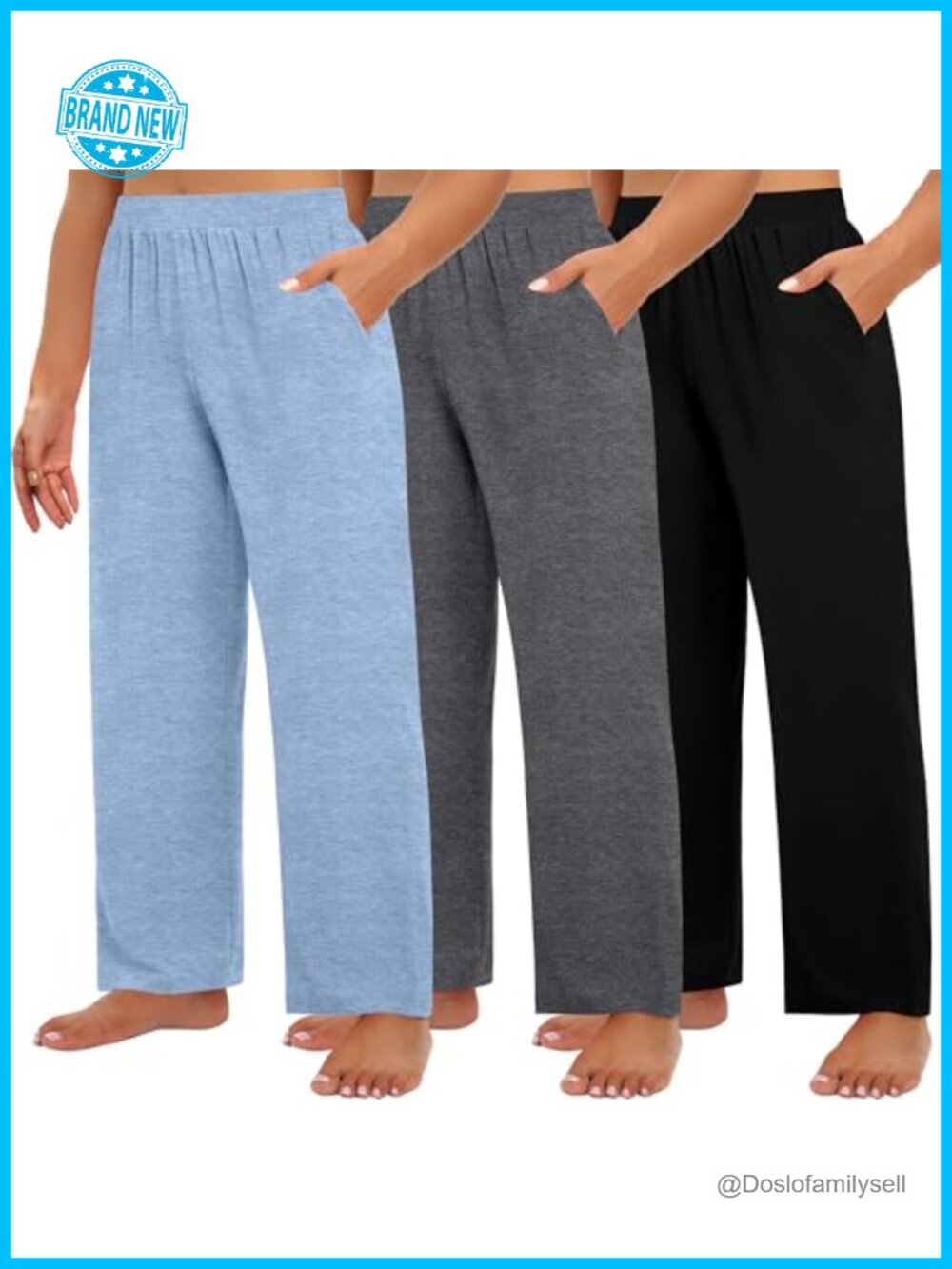 Plus Size Wide Leg Sweatpants High Waisted Pockets 3 Pack